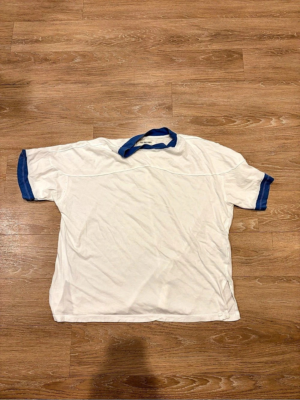 We The Free Giulia Embroidered Ringer Tee Cream & Blue Medium